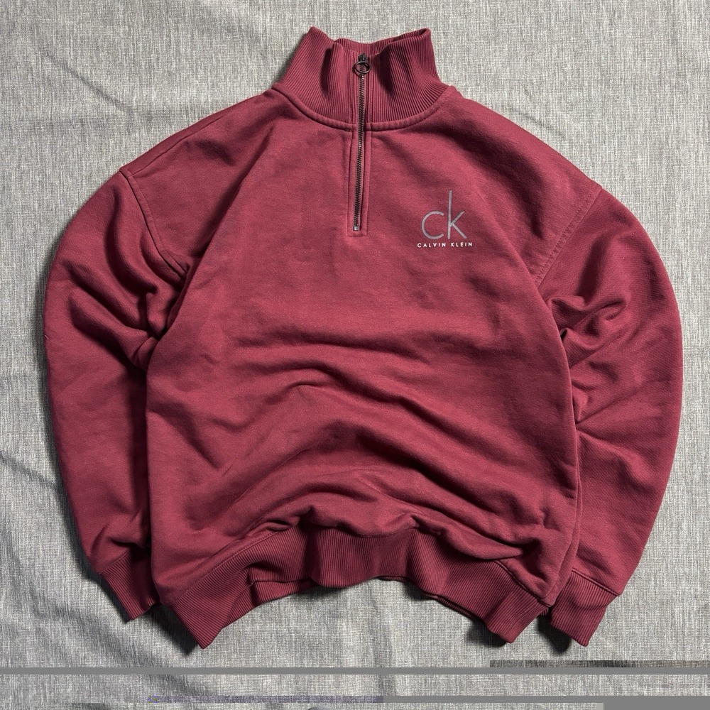 Burgundy Calvin Klein Quarter Zip Sweatshirt - S